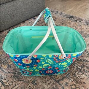 Floral Blue and Green Collapsible Basket Bag